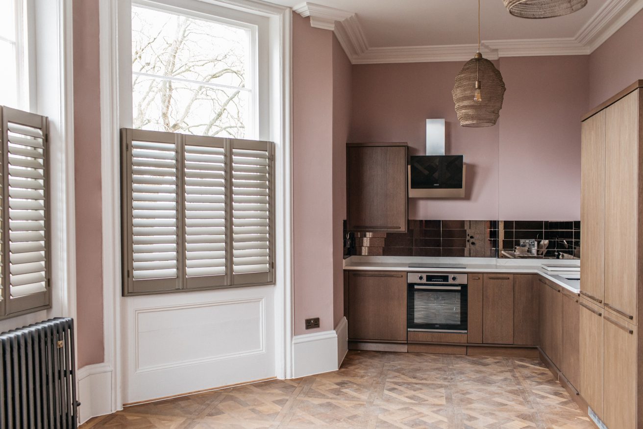 cafe style shutters in kitchen